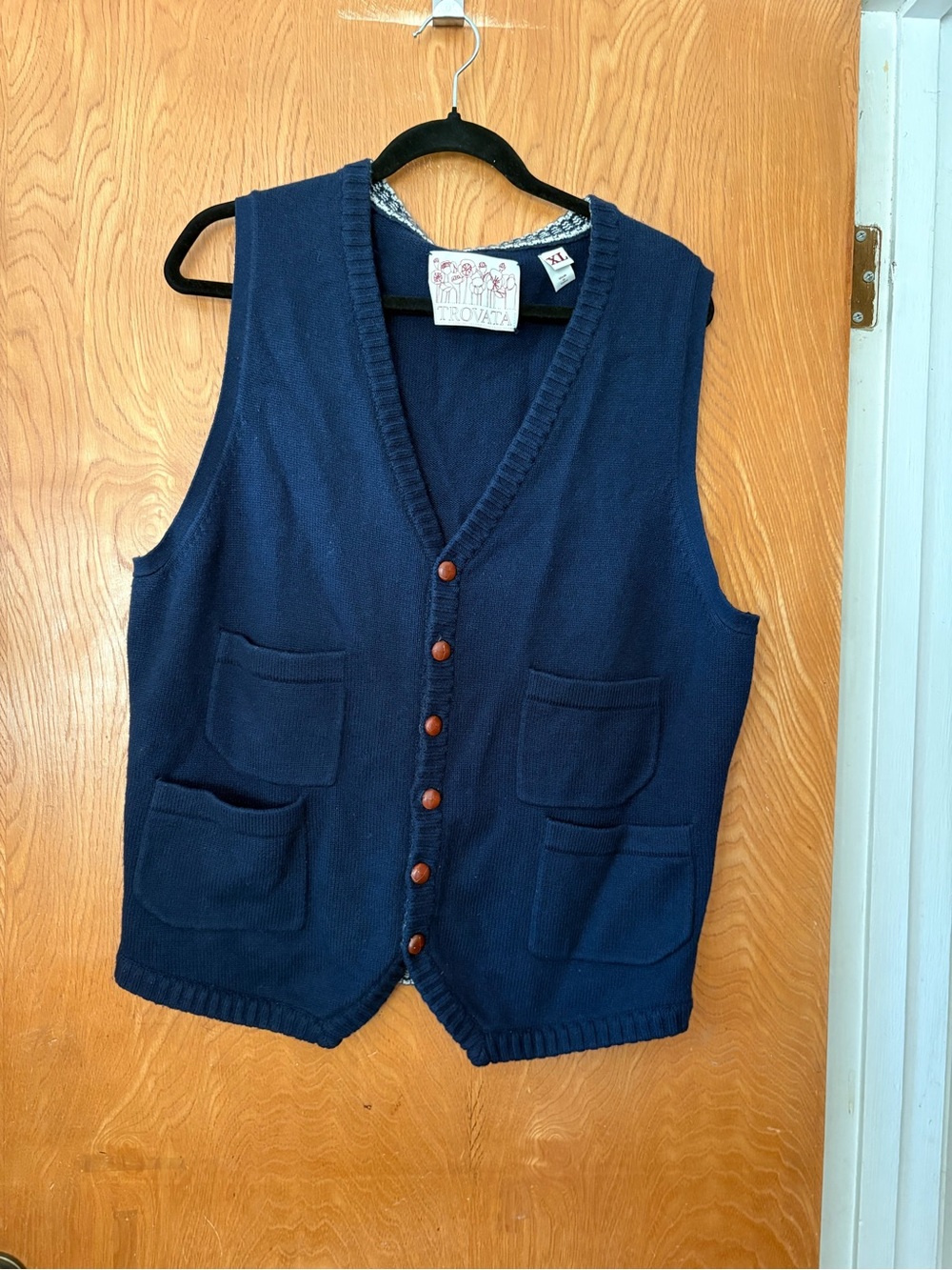 Trovata Navy Knit cashmere blend Button Front Pocket Vest XL